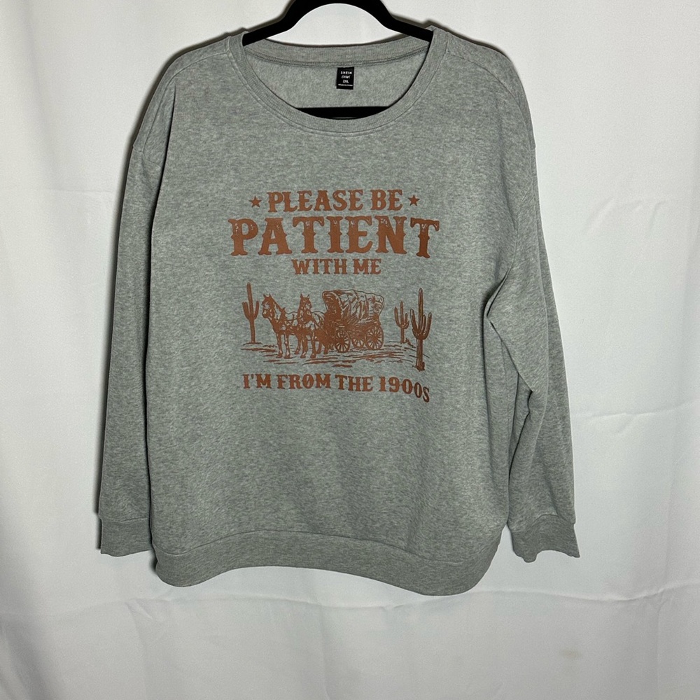 SHEIN funny Gray Sweatshirt with Brown Graphic 2XL